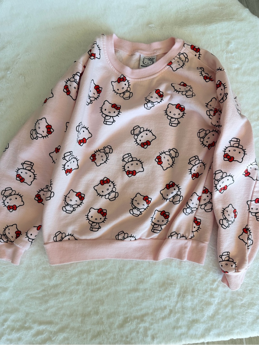 Sanrio Hello Kitty Light Pink All Over Print Fleece Crewneck Sweatshirt Size 7